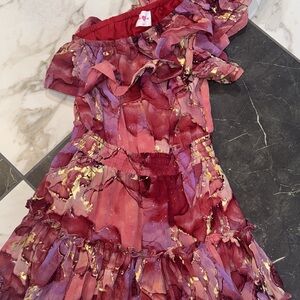 Buddy Love One Shoulder Dress in Red and Gold